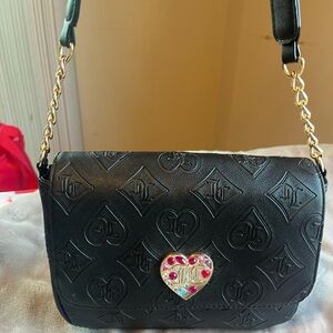 NWOT Juicy Couture Black Embossed Shoulder Bag with Heart Detail